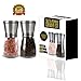 Chefo Salt and Pepper Grinder Set with Adjustable Ceramic Coarseness and Matching Stand, Crystal Glass & Brushed Stainless Steel Pepper Shaker Mill, No Battery Electric use