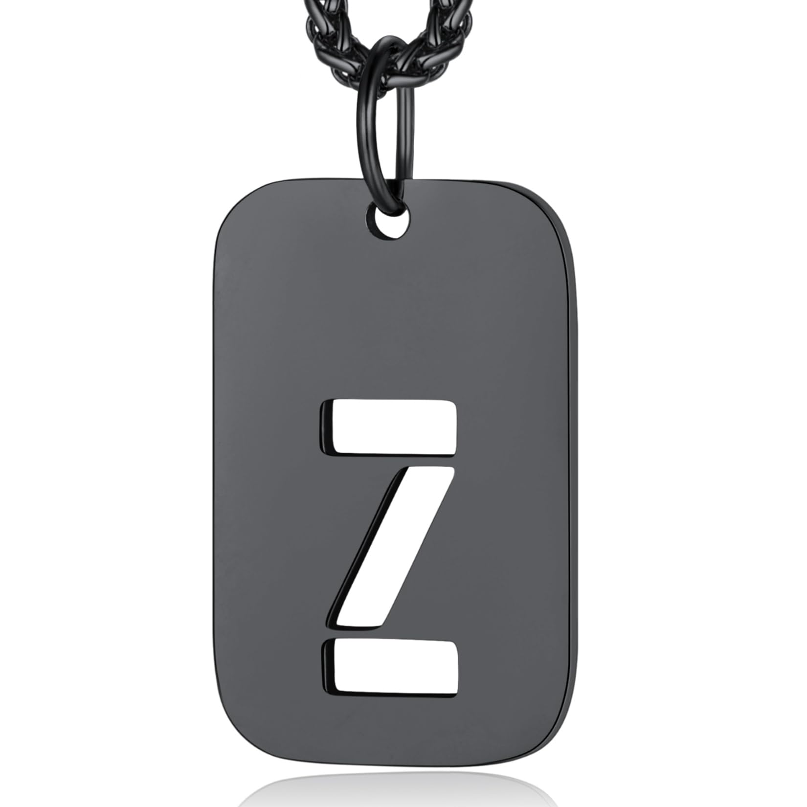 Dog Tag Necklace Men Initial Necklace Black Mens Chain Mens Pendant Fathers Day Necklace Gifts for Christmas