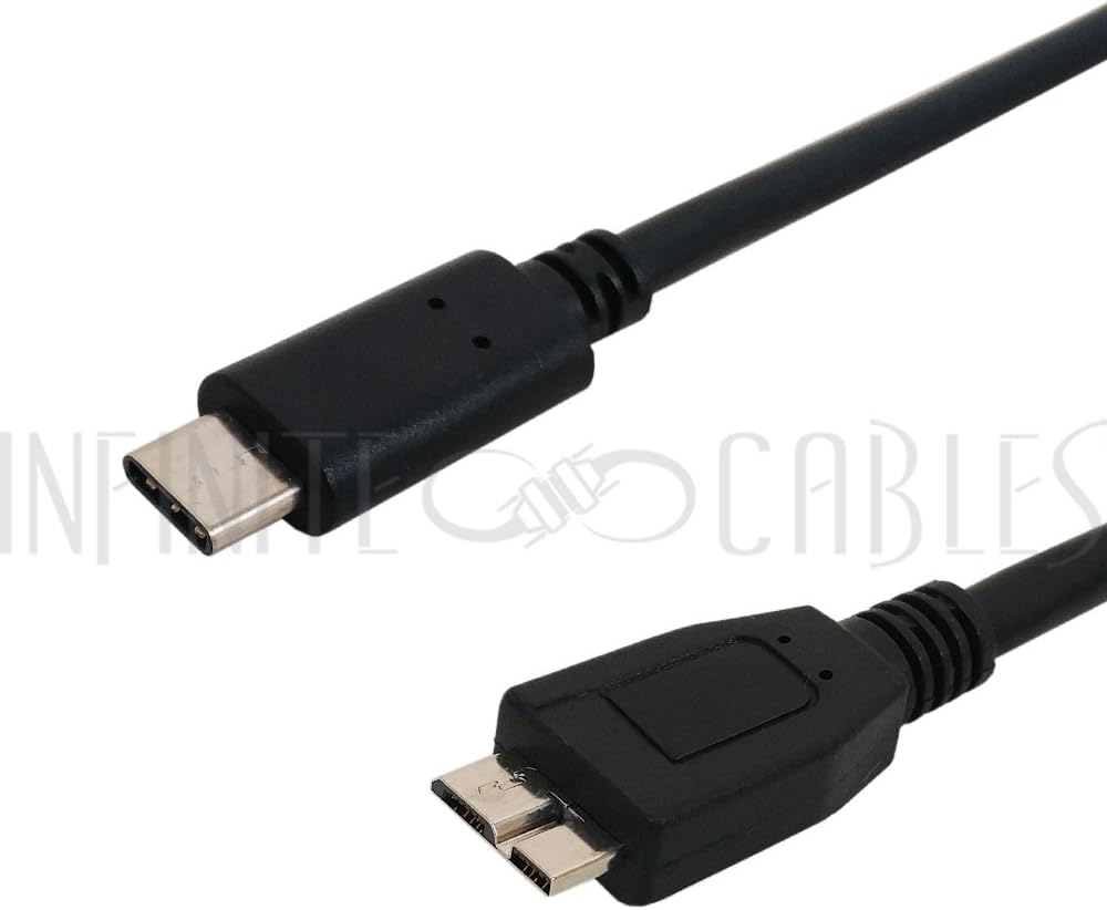 USB Cables 10ft USB 3.1 TypeC Male to MicroB Male Cable 5G 3A Black