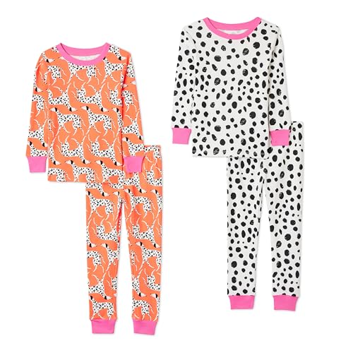Amazon Essentials Toddler Boys' Snug-Fit Cotton Pajama Set, Pack of 2, Coral Or…
