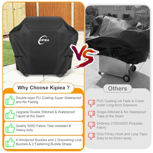Kipiea 52-Inch Heavy Duty BBQ Cover for Weber Spirit 300 Series Grills, Including Spirit E-310, E-330 & S-315, 500D Waterproof Grill Cover with Windproof Buckles, UV Resistant, No Tear, No Fading