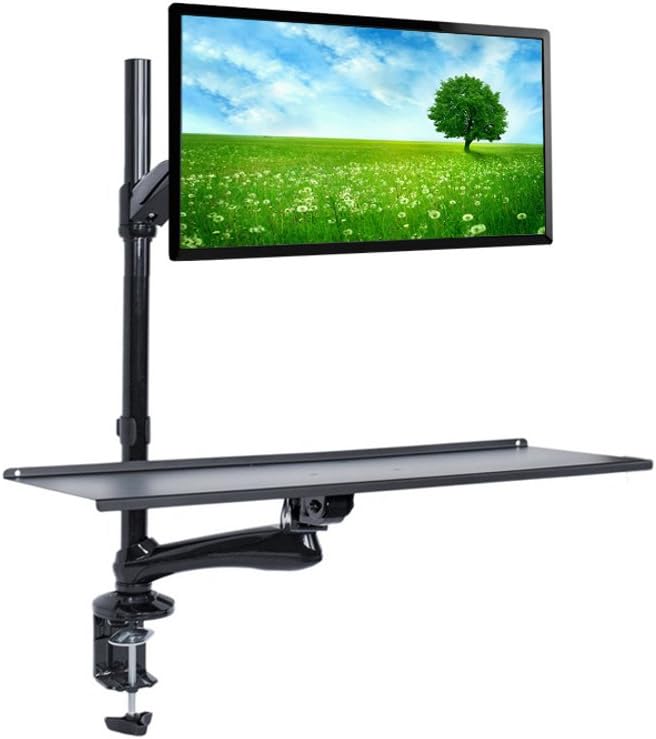Maclean MC-681 Single Monitor Sit-Stand Workstation Screen Keyboard Arm Bracket, Black, Compact