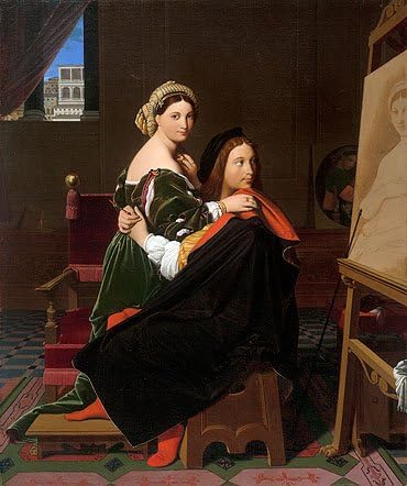 Ingres (Raphael and the Fornarina, 1814) Canvas Art Print Reproduction (25.5x21 in) (65x53 cm)