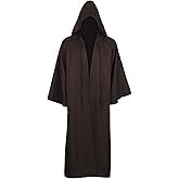 Men Tunic Hooded Robe Cloak Knight Gothic Fancy Dress Halloween Masquerade Cosplay Costume Cape (S, Adult Brown)