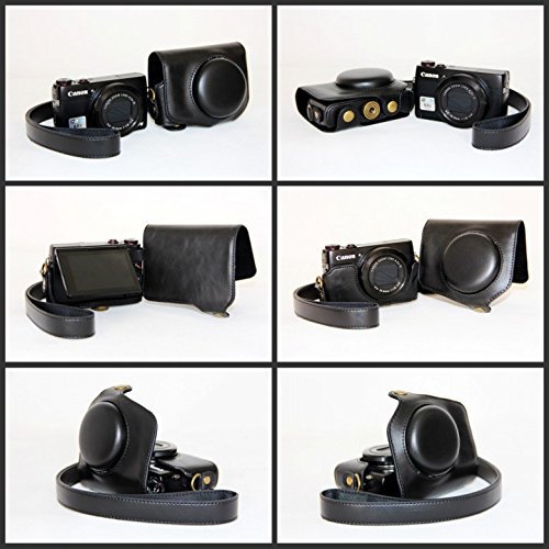 HQF [Camera Case] Vintage Style Protective Leather Camera Case Cover Bag for Canon PowerShot G7X Digital Camera(Black)