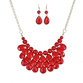 Qlavoca Teardrop Floating Statement Necklace Earrings Bubble Layer Chucky Rib Collor Necklace Resin Boho Wowmen Charm Fashion Jewerly Accessories Necklace Earring Set