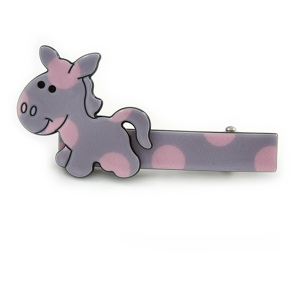 Children's/Teen's/Kid's Lavender/Pink Donkey Acrylic Hair Beak Clip/Concord Clip/Clamp Clip In Silver Tone - 50mm L