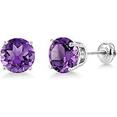 Gem Stone King 14K White Gold Purple Amethyst Stud Earrings for Women | 3.40 Cttw | Gemstone February Birthstone | Round 8MM
