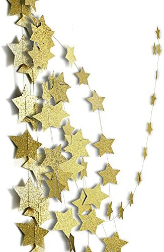 Sparkling Gold Paper Star Party Decoration Garland by Giftt (Gold)