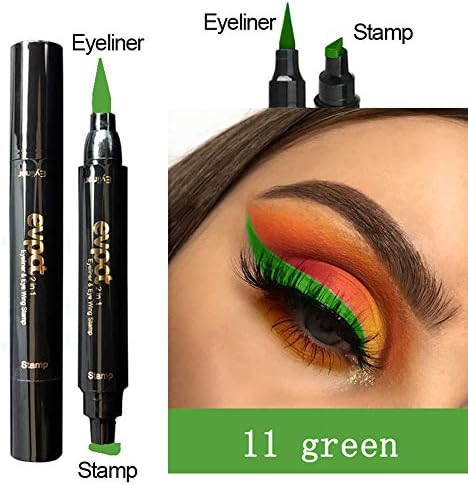HuntGold Eyeliner With Eye Wing Stamp Dual Ended Liquid Waterproof Natural For Beginners 15.5g -11#Green