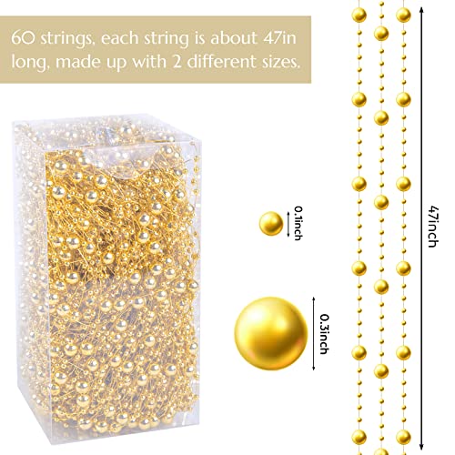 FUTUREPLUSX 60PCS Pearl Strings for Floating Candle, Gold Floating Pearls Beads Vase Fillers for Wedding Table Decor Centerpiece Garland