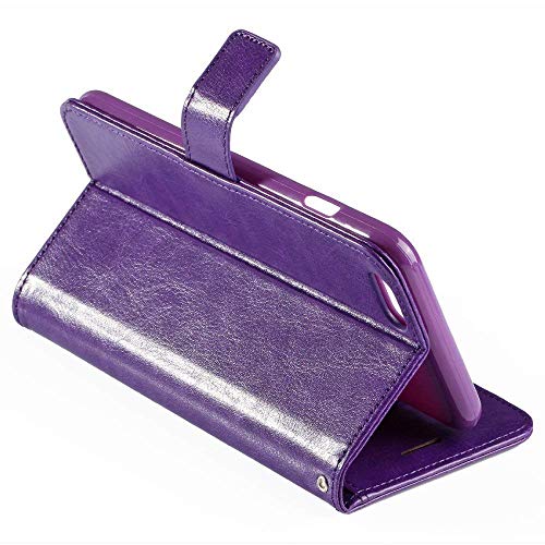 iPhone 6S Plus Case, iPhone 6 Plus Case, HLCT PU Leather Case, with Soft TPU Protective Bumper, Built-in Kickstand, Cash and Card Pockets (Purple) - Thumbnail 2