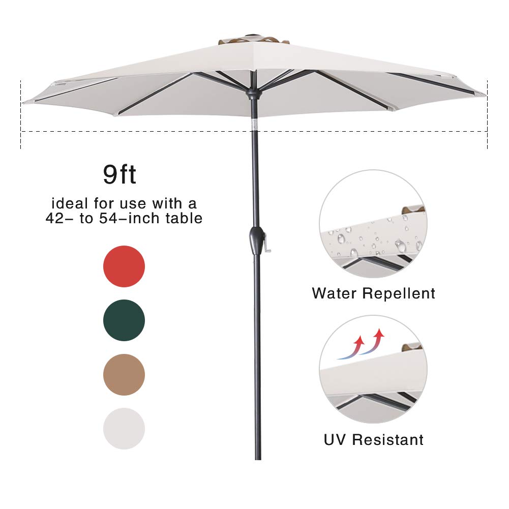 Tempera 9ft Patio Umbrella With Auto Tilt And Crank Outdoor Garden Table Umbrella With 8 Sturdy Ribs Beige Umbrellas