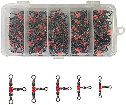 125Pcs Three Way Cross-Line Barrel Swivels Red Brass Fishing Rolling Triple Swivel Fishing Tackle Line Connector with Tackle Box