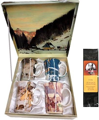 4 Clarence Gagnon Coffee or Tea Mugs in a Matching Gift Box and 6 Tea Bags, Bundle 2 Items