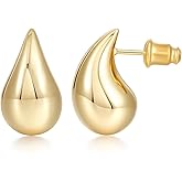 SHINYSO 14K Gold Plated Teardrop Hoop Earrings for Women Chunky Trendy Cubic Zirconia 925 Sterling Silver Post Hypoallergenic Earring