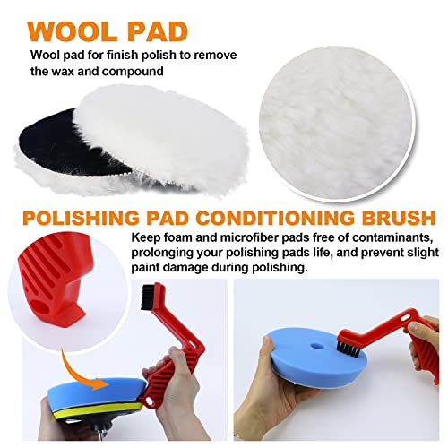 POLIWELL 10 PCS Buffing and Polishing Pad Kit,6.5 inch Orbital Buffer