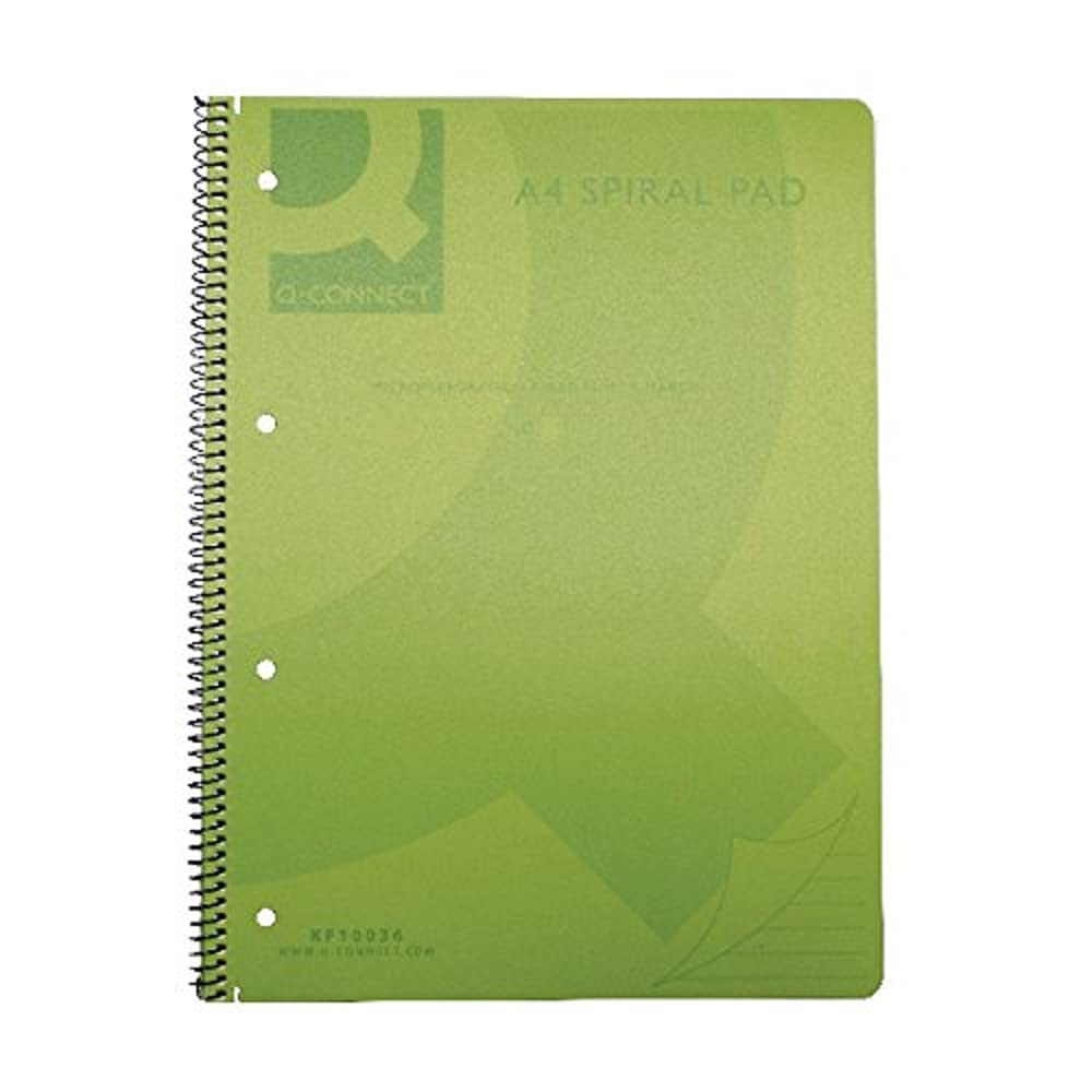 Q-Connect A4 Spiral Bound Polypropylene Notebook, 160 Pages, Green, Pack of 5