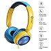 Contixo KB-300 Kid Safe 85DB Over The Ear Wireless Bluetooth LED Headphone with Volume Limiter, Built-in Microphone, Micro SD, FM Stereo Radio, Audio Input, Blue + Yellow