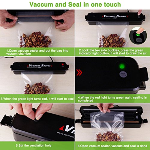Vacuum Sealer Machine, EIVOTOR Automatic Mini Portable Home Vacuum Air Sealing System for Food Preservation/Starter Kit | Led Indicator Lights | Dual Capacitance Design Including 20pcs Sealing Bags