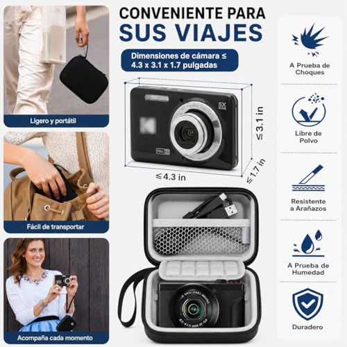 Funda para Cámara Digital,para Canon G7x Mark Iii/Ii/Sx740/Kodak Pixpro FZ/Sony DSCW800,Impermeable y rígido para Camara Fotografica, Bolsillo de Malla para Cables,Protectora portátil