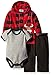 BON BEBE Baby Boys' 3 Piece Microfleece Jacket Set with Bodysuit and Pant, Lumberjack Red, 6-9 Months
