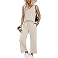 WIHOLL Two Piece Set for Women Summer Outfits Vacation Trendy Lounge Sets V Neck Matching Sets