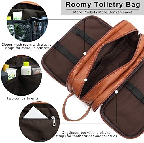Leather Toiletry Bag for Men,Large Capacity Waterproof Travel Dopp Kit with Sturdy Handle,Travel Organizer for Toiletries -Travel Bag for Dad/Men/Husband for Valentines' Day 3 Leather Toiletry Bag for Men,Large Capacity Waterproof Travel Dopp Kit with Sturdy Handle,Travel Organizer for Toiletries -Travel Bag for Dad/Men/Husband for Valentines' Day