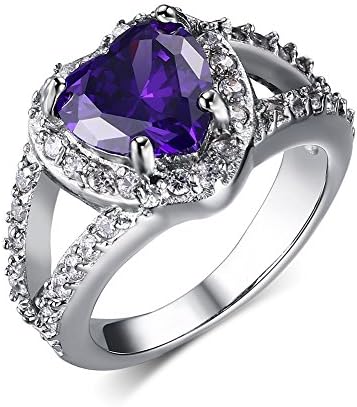 Stainless Steel Purple Heart CZ Crystal Cubic Zirconia Engagement Ring for Women,Size 10
