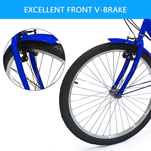 SURPCOS Adult Tricycle Cruise Bike Full Size 3 Wheeled Trike Bicycle with Wire Shopping Basket (Blue, 7-Speed, 26" Wheel) - Thumbnail 5