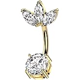 Pierced Owl 14GA 316L Stainless Steel CZ Crystal Marquise Fan Top Belly Button Ring