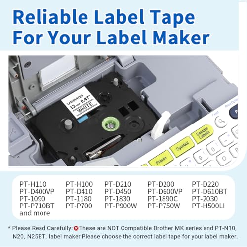 5 Pack TZe-231 Compatible with Brother Label Maker Tape P Touch TZe TZ Tape 12mm 0.47'' Laminated White TZ 231 Label Tape for Brother P-Touch PT-H110 PT-D210 PT-D600 PT-D400AD PT-1290