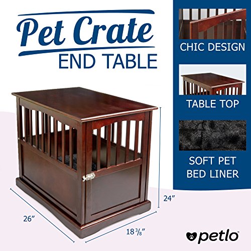 image for Pet Crate Kennel and End Table with Lockable Door and Black Faux Fur M