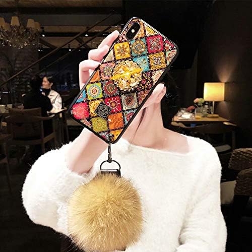 iPhone Xs Max Case,Fashion Blu-ray Leopard Diamond Holder Cover with Rabbit Fur Hairball Phone Case for iPhone Xs Max 6.5-inch,C3