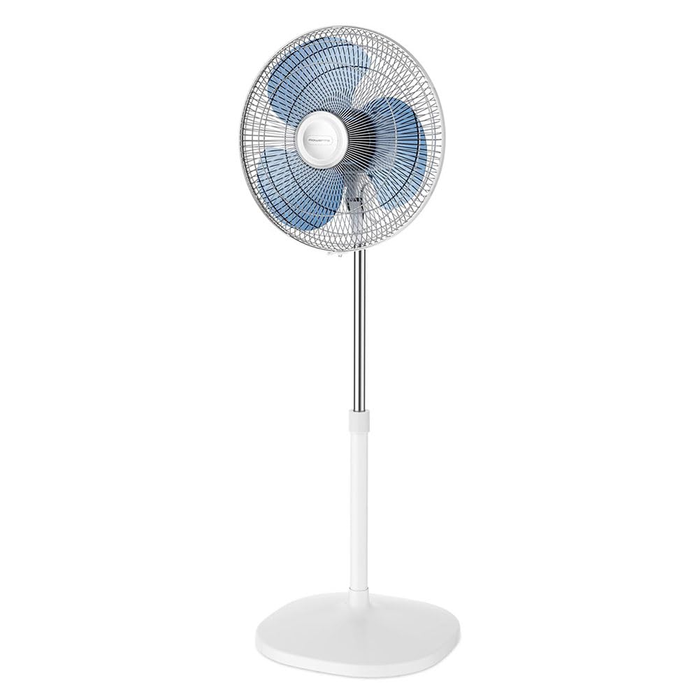 Rowenta Essential + VU4410F0 Silent Performance Fan on Stand, Compact Oscillation and Orientation Remote Control Adjustable Height VU4410F0, White, 130 x 45 x 43 cm
