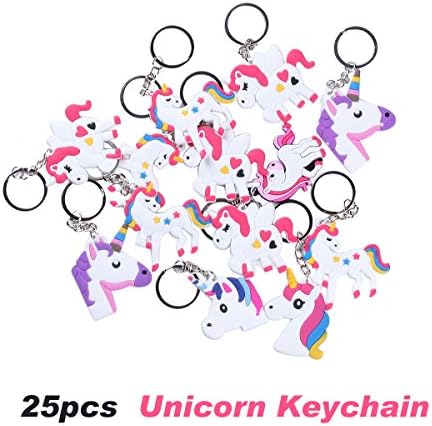 Rainbow Unicorn Party Favor Keychain Pack, Goody Bag Toys, 25pcs