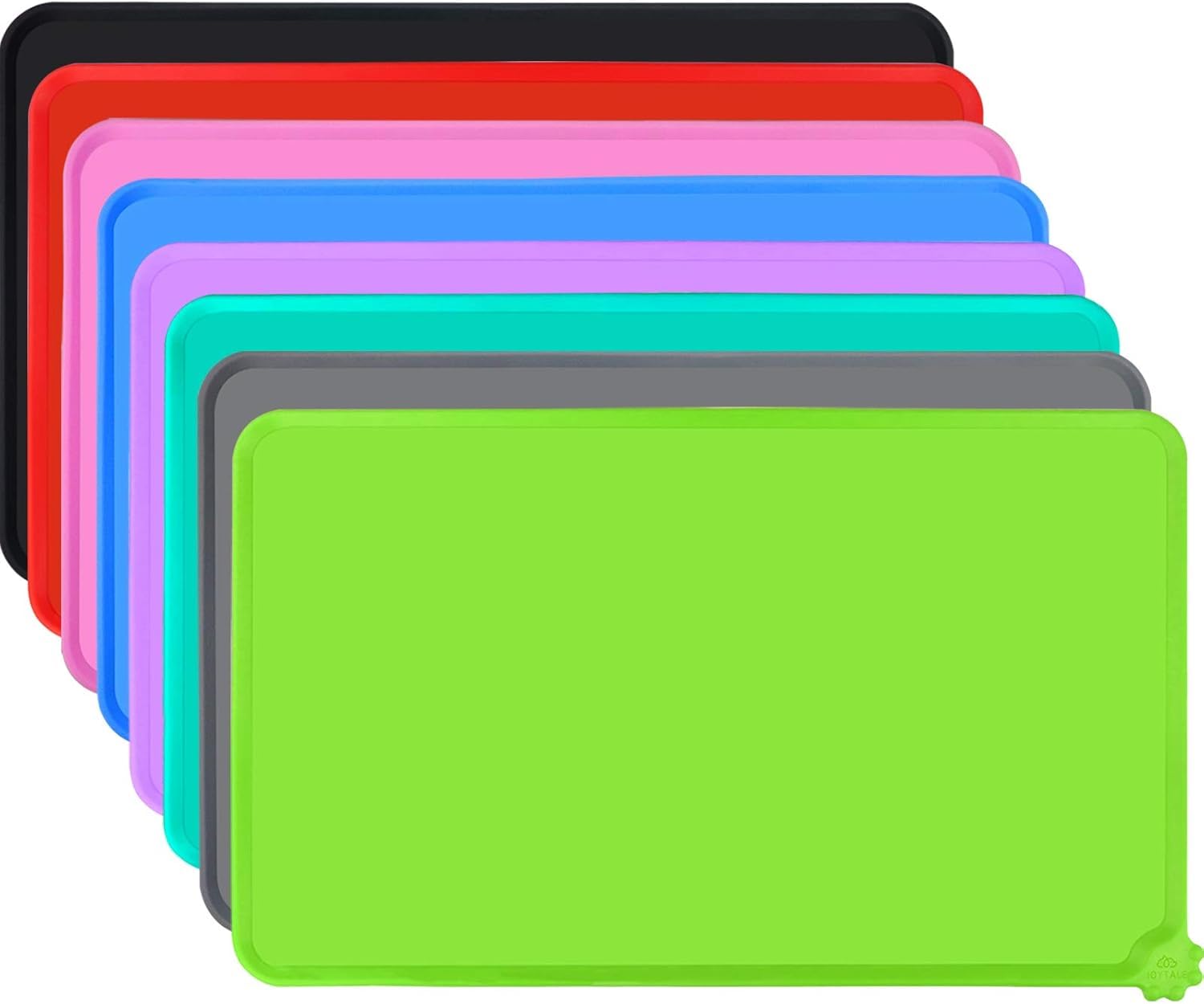 Joytale Silicone Dog Food Mat, Waterproof Cat Bowl Mat with Non-Slip Base and Raised Edge, 47 x 30 cm,Green