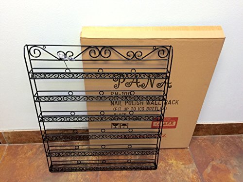 Pana 100% Professional Wall-Mounted BLACK Metal Frame Nail Polish Display Rack Organizer - Holds Up to 100 Bottles - Perfect for Gift Home Salon Office Use