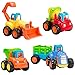 Vamslove Friction Powered Cars, 4 Pcs Kids Toys Cars Set Push and Go Cartoon Construction Vehicles Toys - Early Educational Engineering Gifts Toys for Kids Boys Girls Toddlers Baby 2 3 + Years Old