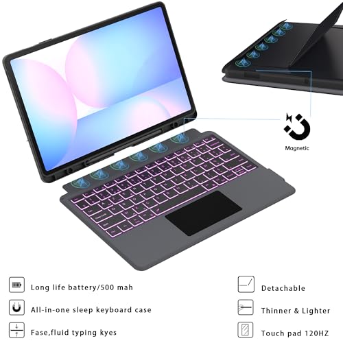 Keyboard Case for Samsung Galaxy Tab S10 FE+ Plus 13.1 Inches: 7 Colour Backlit Magnetic Detachable Keyboard with Trackpad | Azerty French Wireless Keyboards for Galaxy Tablet S10 Fe+ 13.1