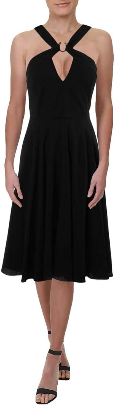 Amazon Com Halston Heritage Women S Sleeveless Cross Neck Flowy Dress Clothing
