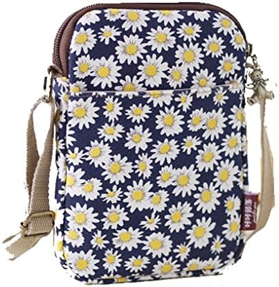 YaJaMa Mini Canvas Flower Shoulder Crossbody Bag Travel Purse Cellphone Wallet(Blue)