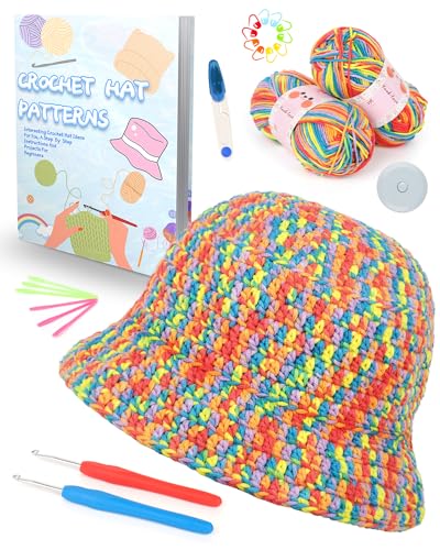 Katech Easy Crochet Kit for Beginners, Learn to Crochet Hat for Adults & Kids w/Step-by-Step Instructions-Complete Crocheting Kit for Real Starter-Ideal Gift