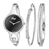 Xinge Women's Metal Bangles Watch Set with Crystal Bracelet Silver Tone XG3678SB/4244