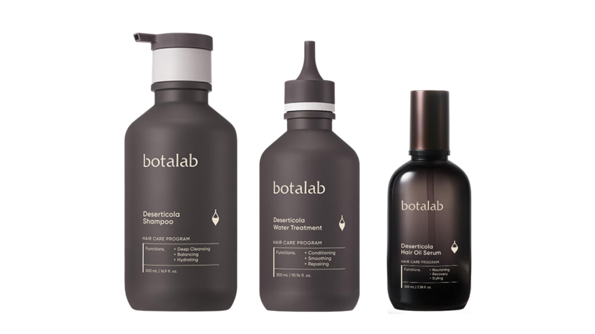 Botalab Hair Growth Pack Korean Kbeauty Hair Care Set: 3 Items, Deserticola Shampoo, Water Treatment, Hair Oil Serum