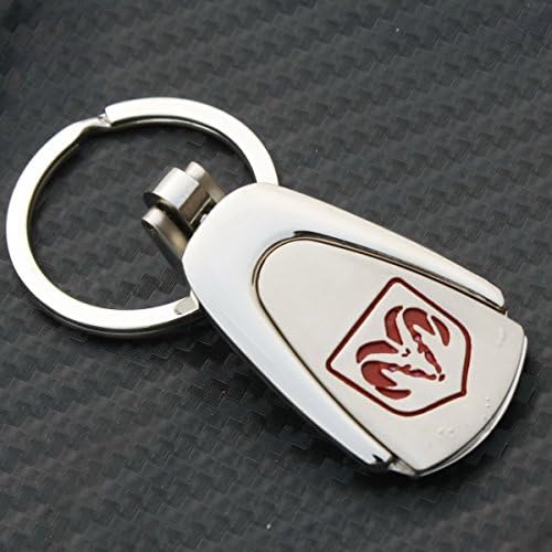 Dodge Key Chain Tear Drop Style Metal Solid Silver Chrome with Red Logo