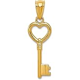 JewelryWeb 14k Yellow Gold Love Heart Key Polished Pendant Necklace 23x7mm Wide Pendant for Women