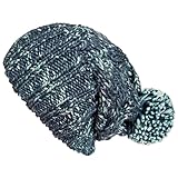 LETHMIK Women's Slouchy Beanie Hat Pom Pom Basic Color Knit Skully Beanie Cap Blue & Green