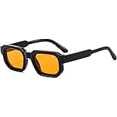 piscm Retro Chunky Rectangle Sunglasses for Men Women Trendy Small Square Thick Sun Glasses Hexagon Shade