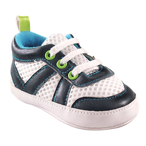 Luvable Friends Boys' Athletic Shoe Sneaker, White/Blue, 12-18 Months M US Infant